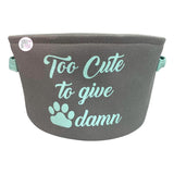Puptown Chic – Too Cute To Give A Damn – runder Spielzeugkorb für Haustiere mit Pfotenabdruck und Griffen aus Leinen