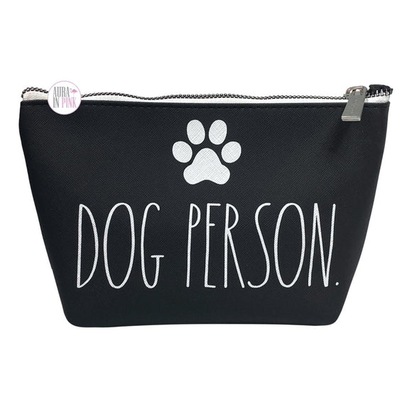 Rae Dunn Dog Person Paw Print Black Faux Saffiano Leather Cosmetics Zip Bag