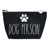 Rae Dunn Dog Person Paw Print Black Faux Saffiano Leather Cosmetics Zip Bag