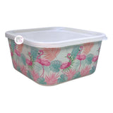 Re-Think 3-teiliges Set mit Lebensmittelbehältern aus Bambusfaser mit rosa Flamingos und tropischem Laub