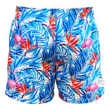 Ring Of Fire Blue Palms Tropical Pink Flamingo Printed Men's Swim Trunk Shorts
