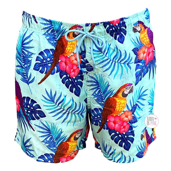 Ring Of Fire Blue Tropical Parrot Printed Men's Swim Trunk Shorts