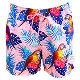 Ring Of Fire Crystal Pink Tropical Parrot Printed Men's Swim Trunk Shorts