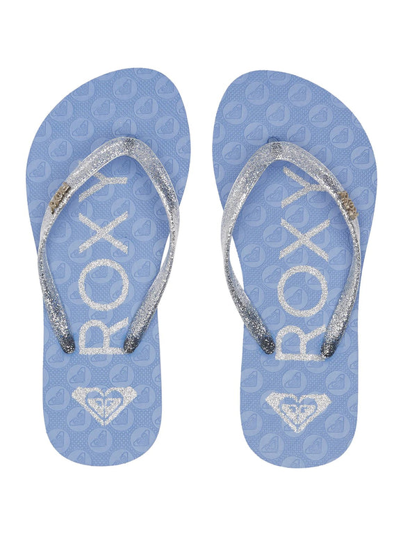 Roxy Mädchen RG Viva Sparkle Periwinkle Baja Blau Silber Glitzer Sandalen Schuhe