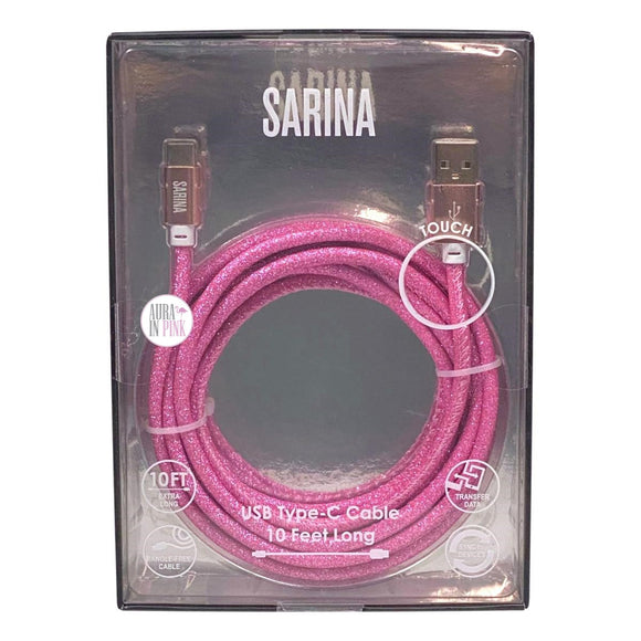 Sarina 10 Foot Clear Coat Pink Glitter Type C To USB Cable