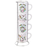 Hello Kitty by Sanrio Pastel Unicorn Fantasy Stars Stackable Ceramic Mugs w/Holder Set