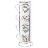 Hello Kitty by Sanrio Pastel Unicorn Fantasy Stars Stackable Ceramic Mugs w/Holder Set