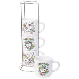 Hello Kitty by Sanrio Pastel Unicorn Fantasy Stars Stackable Ceramic Mugs w/Holder Set