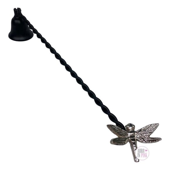 Silver Dragonfly Matte Black Wrought Iron Twist Candle Snuffer