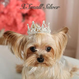 Aura In Pink Rhinestone Crystal & Pearl Bling Silver Dog Cat Pet Crowns - XS, SM, MD, LG, XL