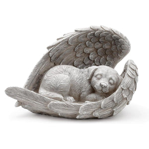 Sleeping Cat & Dog Angel Wings Statues