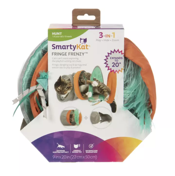 SmartyKat Fringe Frenzy 3-in-1 Play Hide Zoom Rustling Chute Tunnel Cat Toy