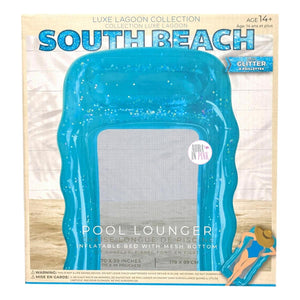 South Beach Luxe Lagoon Collection Blue Glitter Mesh Bed Inflatable Pool Lounger Float