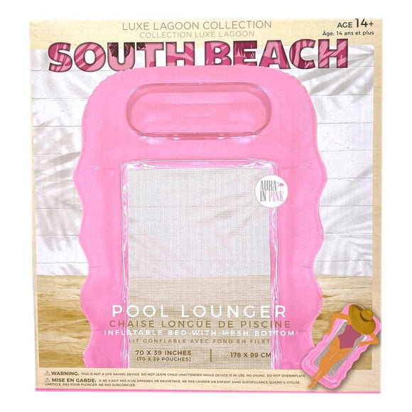 South Beach Luxe Lagoon Collection Bubblegum Pink Mesh Bed Inflatable Pool Lounger Float