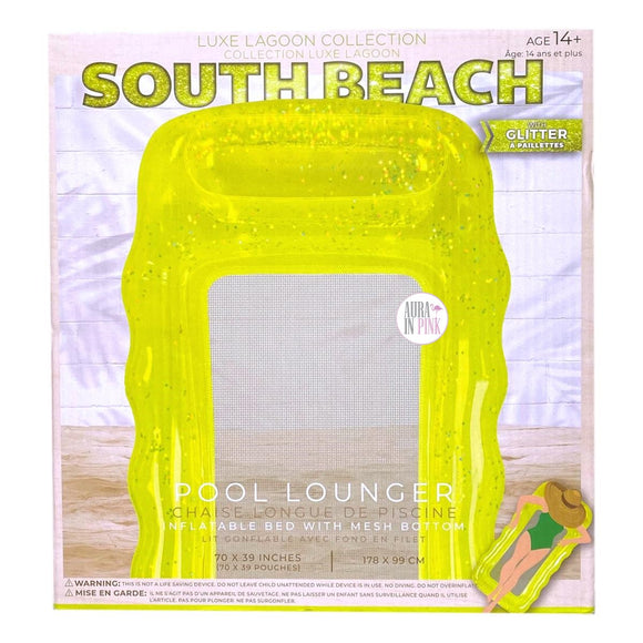 South Beach Luxe Lagoon Collection Aufblasbare Poolliege mit glitzerndem Netzgewebe, Limettengrün