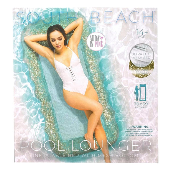 South Beach Ultra-Luxe Gold Glitter Mesh Bed Inflatable Pool Lounger Float