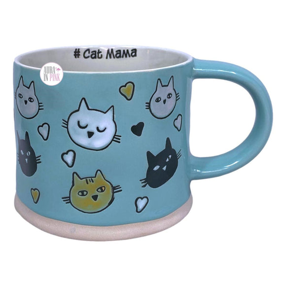 Spectrum Designz – Keramiktasse „Birn #Cat Mama“ mit geprägten Katzengesichtern, Aquablau