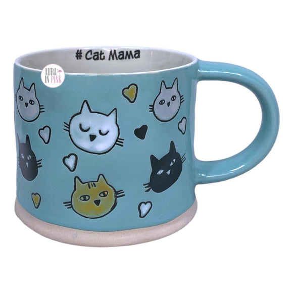 Spectrum Designz Birn #Cat Mama Debossed Multi-Cat Faces Aqua Blue Tumbled Ceramic Mug