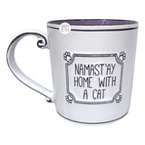 Spectrum Designz Kaffeetasse aus Keramik „Namast'ay Home With A Cat“, groß, Elfenbein/Lila