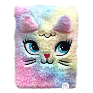 Style Lab By Fashion Angels Pastel Rainbow Kitty Cat Fuzzy Faux Fur Journal Activity Book