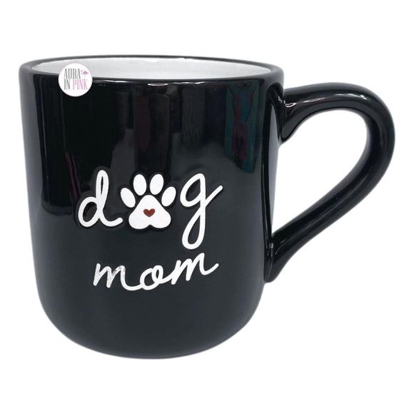 Sunday Morning Ceramics – Tasse „Dog Mom“ in Schwarz, glänzend, mit 3D-Hund darin