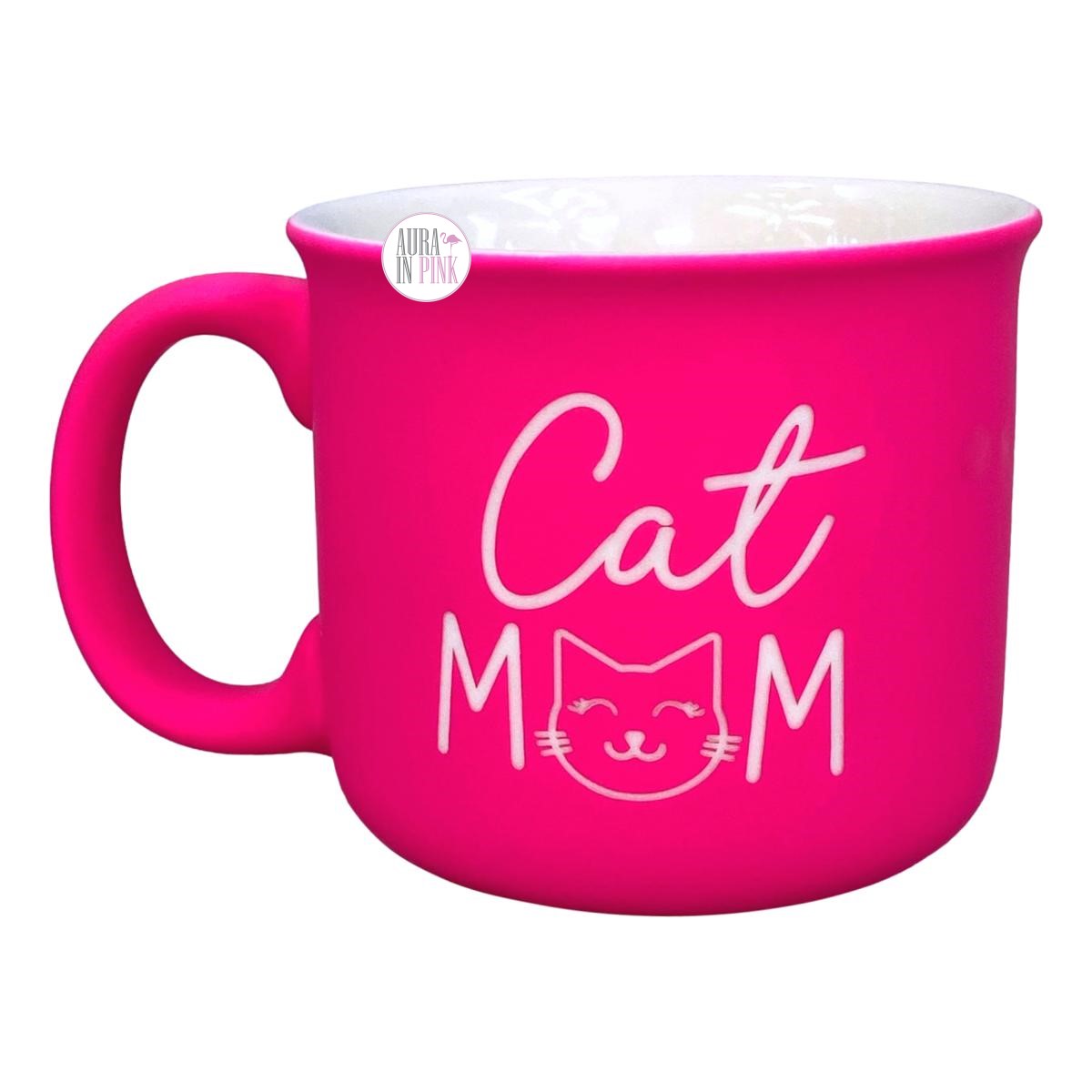Sunday Morning Ceramics Laser-Etched Cat Mom Soft Touch Hot Pink