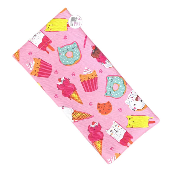 Sweet Treats Kitty Ice Cream, Donuts & Paw Prints Pink Snap Close Soft Pouch Eyeglasses Case