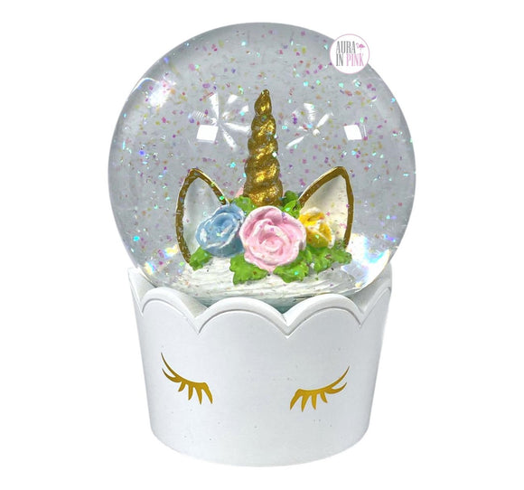Sweet Treats Unicorn Cupcake We Wish You A Merry Christmas Musical Iridescent Glitter Snow Globe