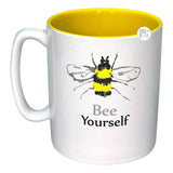 The Old Pottery Company Bee Happy & Bee Yourself Bumblebee White & Yellow XL Ceramic Coffee Mugs