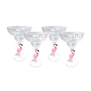 Tommy Bahama Pink Flamingo Clear Outdoor Margarita Cocktail Drinkware Set of 4