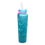 Trim Healthy Mama Silicone Butterfly Cutouts Sleeve Slim Glass Sipper Bottles w/Straws - Pink & Blue