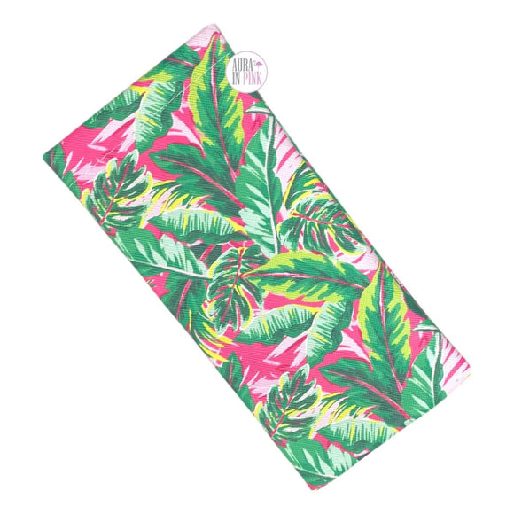 Tropical Foliage Hot Pink Snap Close Soft Pouch Eyeglasses Case