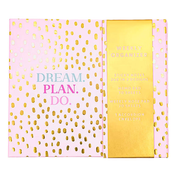 Votum Dream Plan Do Pink & Gold Weekly Note Pad Organizer Memo Pad & Sticky Notes Folio