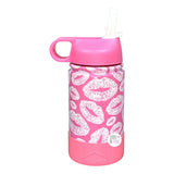 Wellness Lipstick Print Kisses Bubblegum Pink Stainless Steel Double-Walled Flip-Top Bottle w/Silicone Boot