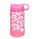 Wellness Lipstick Print Kisses Bubblegum Pink Stainless Steel Double-Walled Flip-Top Bottle w/Silicone Boot