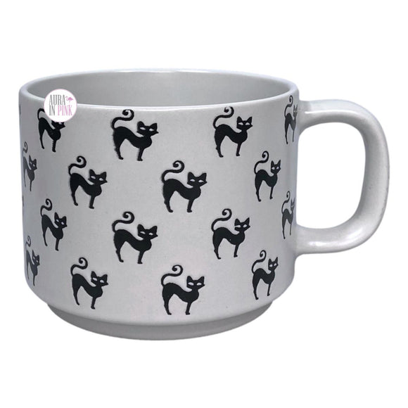 Winifred & Lily Debossed Black Cat Silhouettes Ivory Ceramic Stackable Coffee Mug