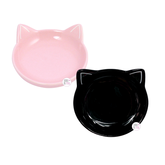 Winifred & Lily Pink & Black Cat Ear Ceramic Bowl Dishes