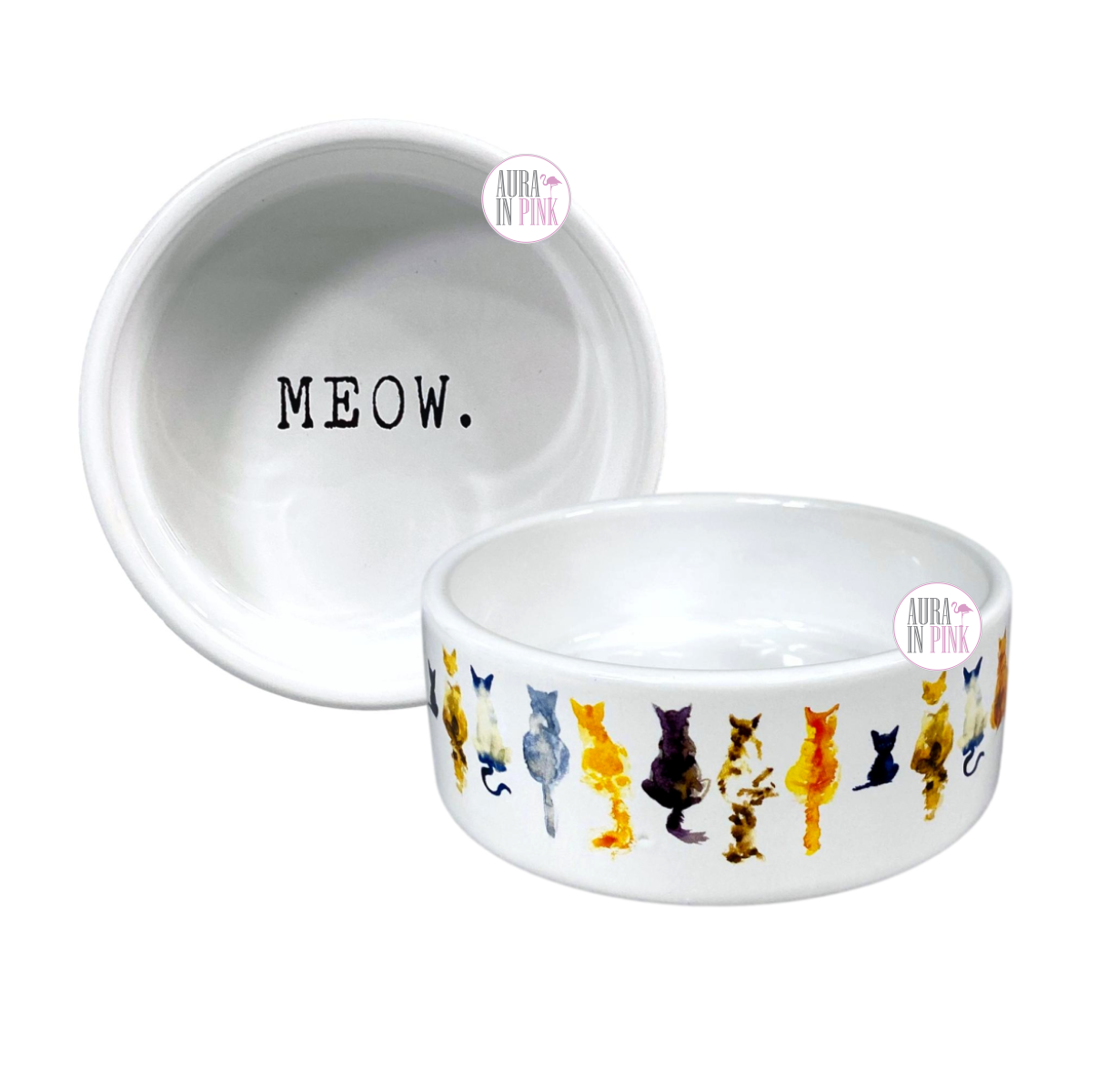 Winifred Lily Watercolor Sitting Variety Cats Meow Ceramic Cat Bowl Dish