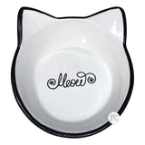 Winifred & Lily White & Black Raised Ceramic Meow Graphic Cat Bowl Dish