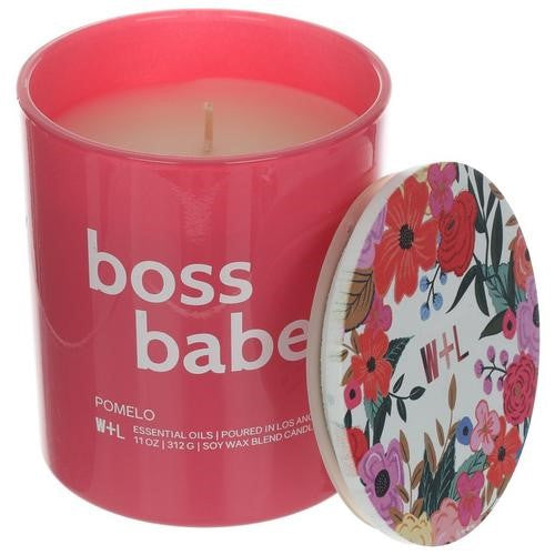 Wolf+Lamb Boss Babe Pink Glass Jar Pomelo Scented Candle w/Floral Lid