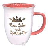 10 Strawberry Street Keep Calm And Sparkle On Gold Crown White & Coral Pink Ceramic Coffee Mug - Aura In Pink Inc.