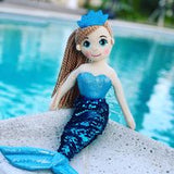 Linzy Plush Under The Sea Perla Mermaid w/Metallic Blue Reversible Flip Sequin Scales Tail - Aura In Pink Inc.