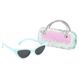 LAFSNY Kids Tiffany Blue Cat-Eye Sunglasses & Iridescent Flip Sequins Case Set - Aura In Pink Inc.