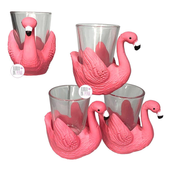 3D-Schnapsgläser mit rosa Flamingo-Motiv, 4er-Set