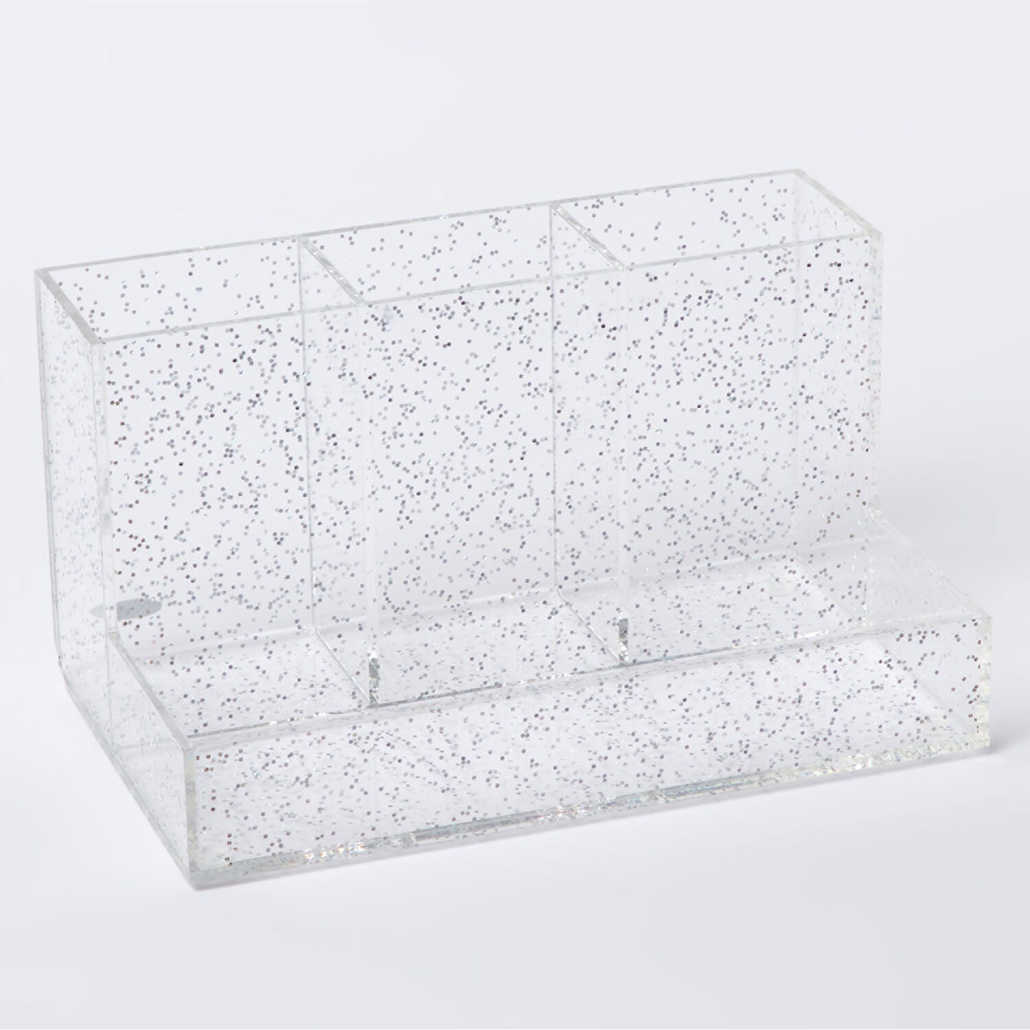 Sleek Rainbow Glitter Clear Acrylic Desk Beauty Organizer Aura