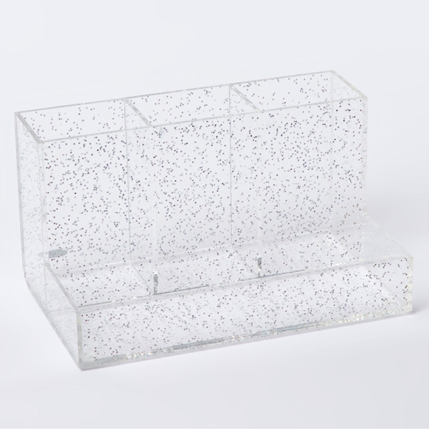 Sleek Rainbow Glitter Clear Acrylic Desk / Beauty Organizer – Aura