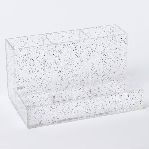 Sleek Rainbow Glitter Clear Acrylic Desk / Beauty Organizer - Aura In Pink Inc.