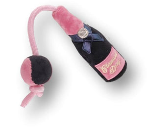 AFP Glamour Dog Champagne Plush w/Braided Rope Ball Squeaky Dog Toy - Aura In Pink Inc.