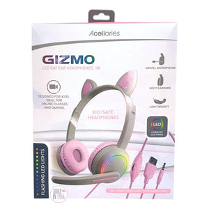 Acellories Gizmo LED Cat Ear Gaming Headphones w/Swivel Microphone - Grey/Pink & Blue/Black