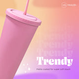 West & Fifth Bubble Gum Pink Double Wall Matte Rubber Coated Tumbler w/Straw